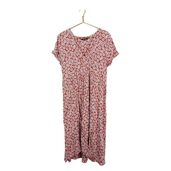 Madewell Clara Midi Dress Falling Daisies Surplice Short Sleeve Orange Sz XXL - Picture 5 of 13